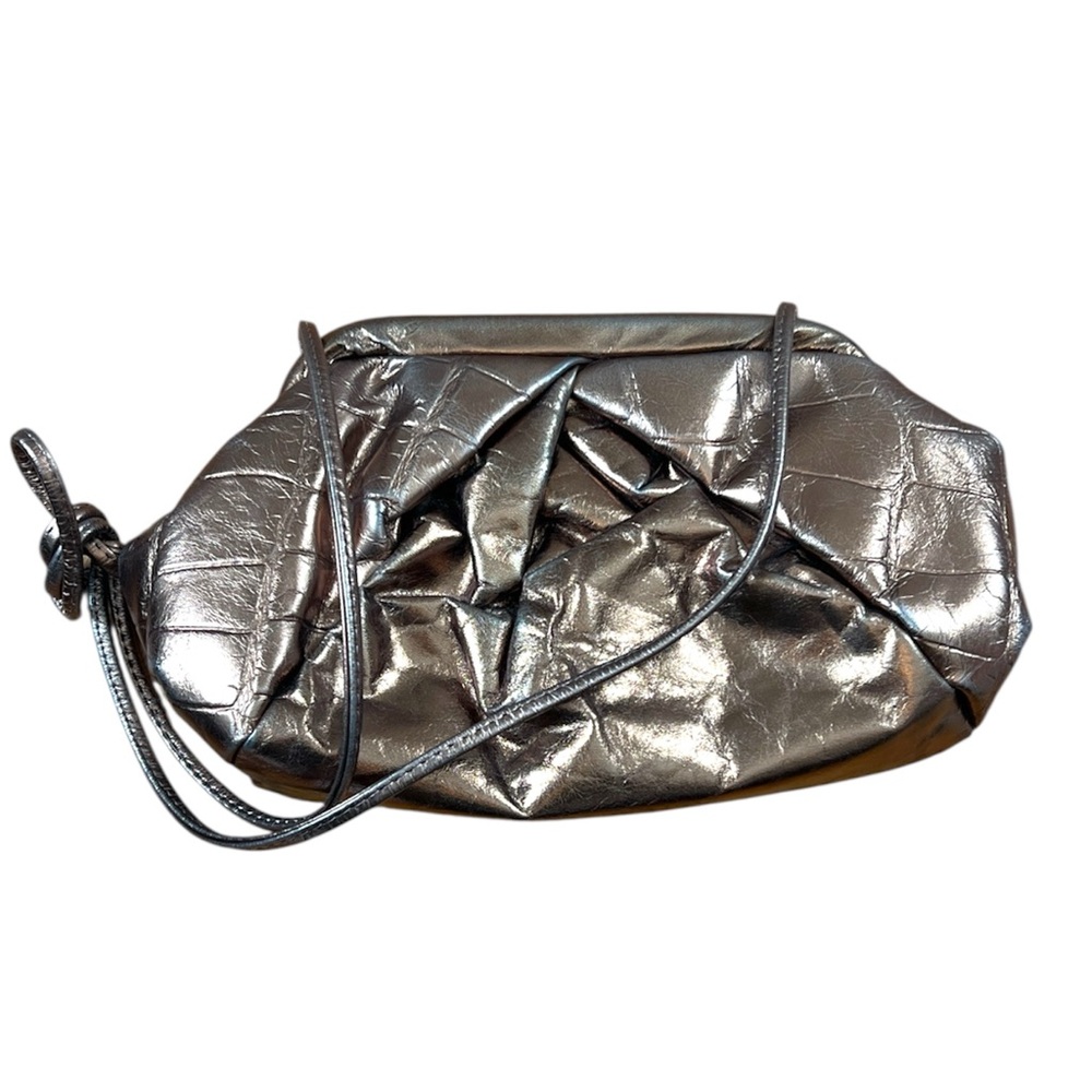 Samir vintage leather metallic bronze gold clutch bag